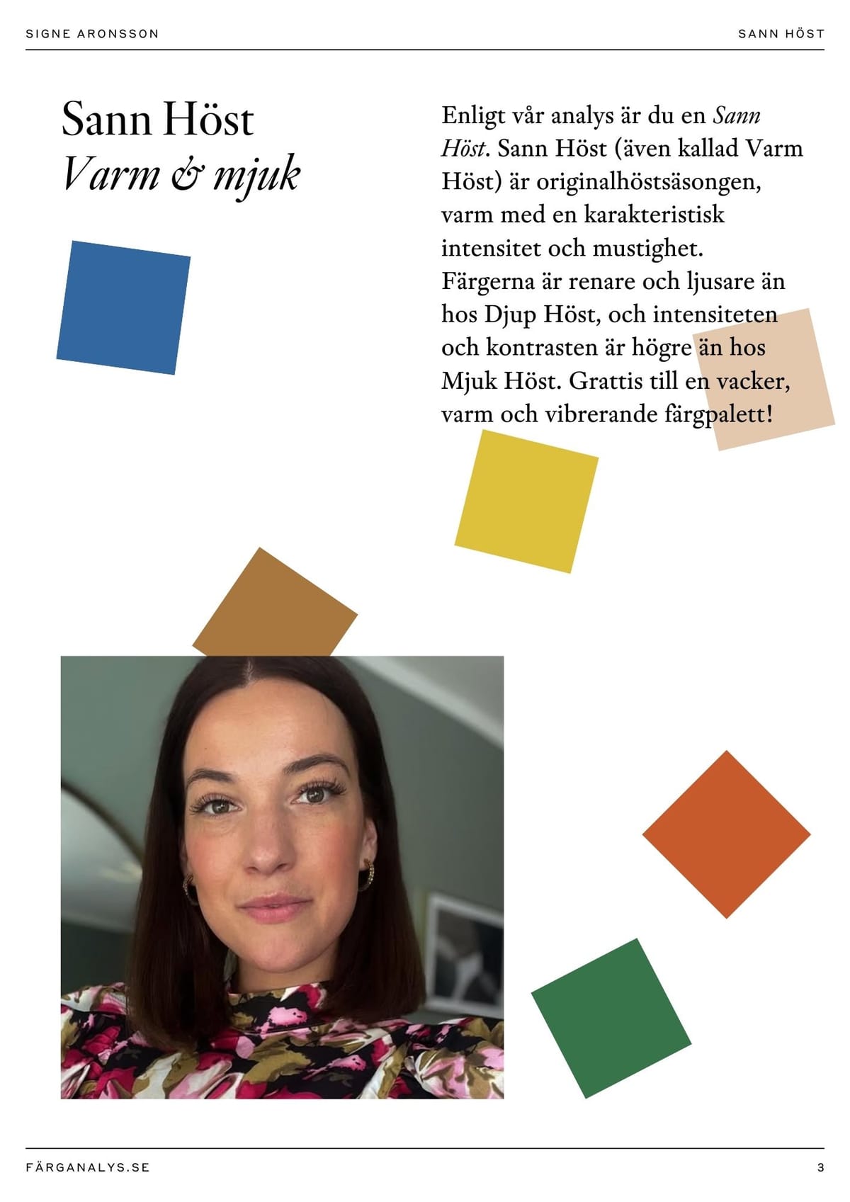 Eksempelside 2 fra fargeanalyserapport: Fargedimensjoner